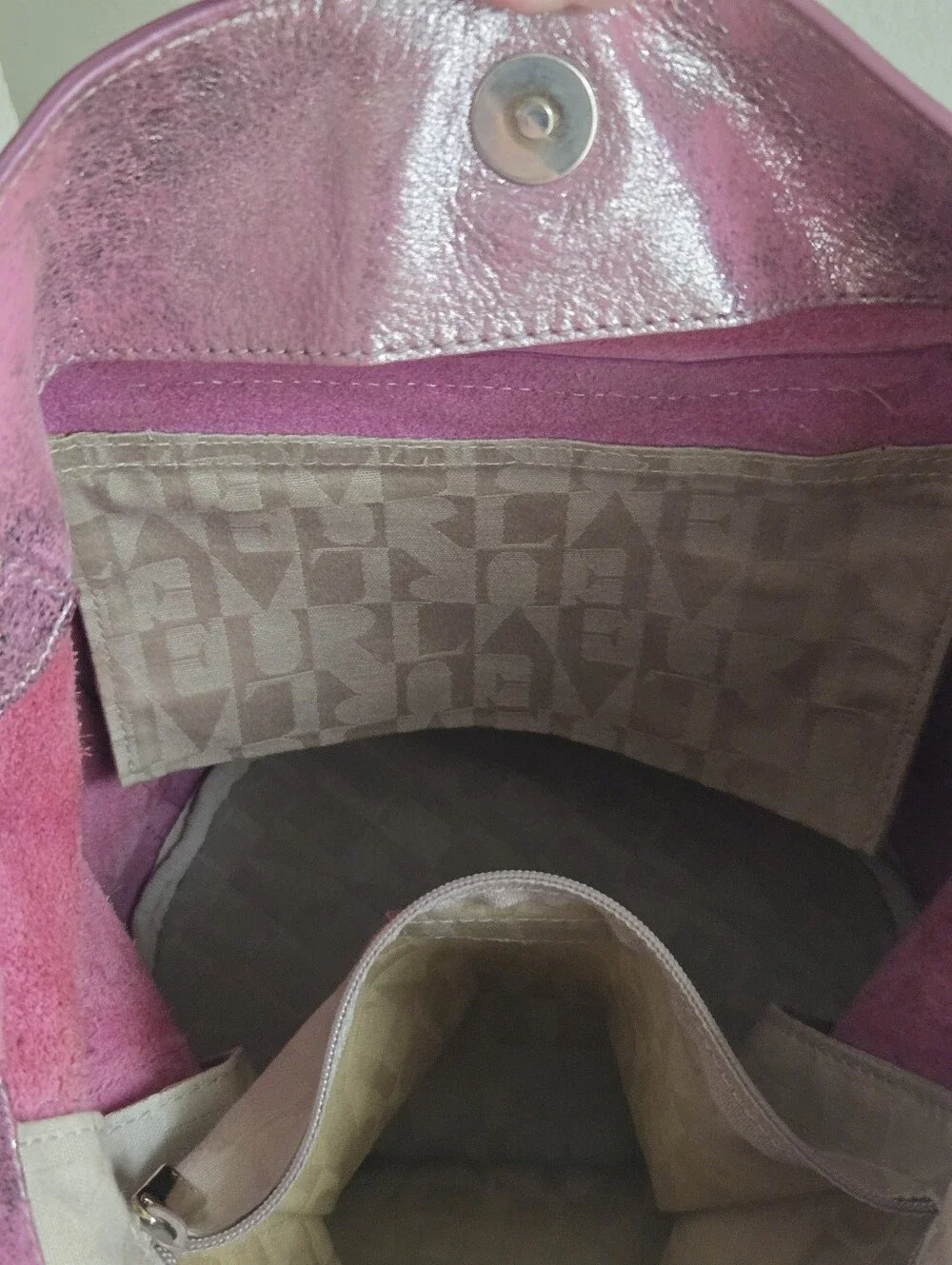 GUC Furla Pink Metallic Leather Hobo Bucket Bag With Strap